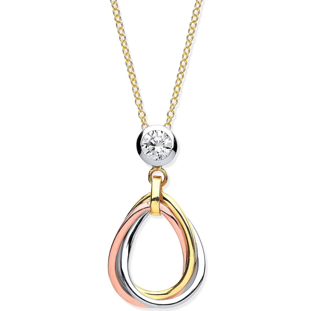 Y, W & R/Gold Tear Drop Tubes Pendant on 18" Chain